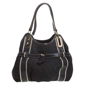 Pre Owned DKNY Black Monogram Fabric and Leather Tote