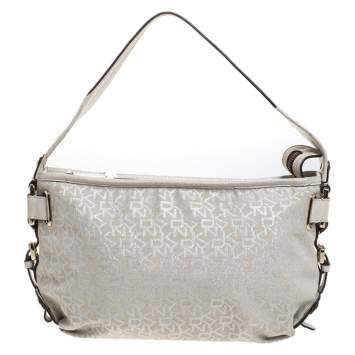 Pre Owned Dkny Ivory Signature Fabric and Leather Shoulder Bag