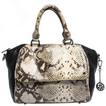 Pre Owned Dkny Beige/Black Python Embossed Leather Satchel