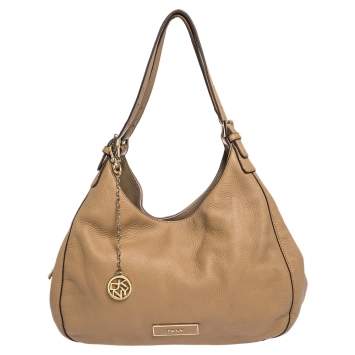 Pre Owned DKNY Tan Leather Double Handle Hobo