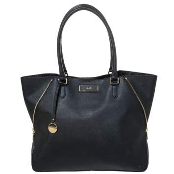 Pre Owned DKNY Black Leather Zip Side Shopper Tote