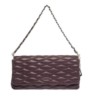 Pre Owned Dkny Burgundy Quilted Leather Flap Chain Clutch Bag