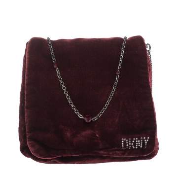 Pre Owned Dkny Burgundy Velvet Crossbody Bag