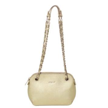 Pre Owned Dkny Gold Leather Dome Chain Shoulder Bag