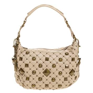 مملوكة مسبقًا Dkny Beige Quilted Leather Studded Hobo