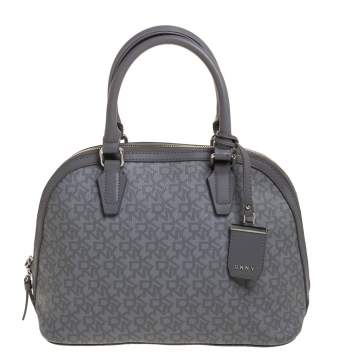 Pre Owned DKNY Grey Signature Coated Canvas Dome Satchel