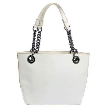 Pre Owned Dkny White Patent Leather Chain Tote