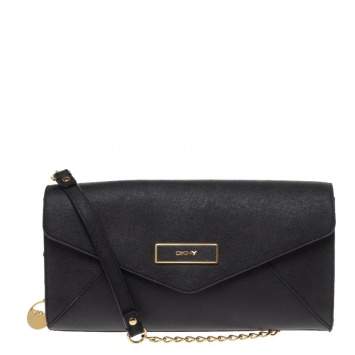 Pre Owned Dkny Black Leather Envelope Shoulder Bag