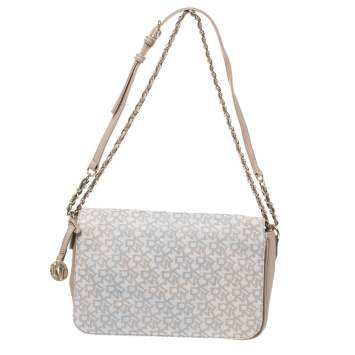 Pre Owned Dkny Beige/White Signature Coated Canvas and Leather Flap Shoulder Bag