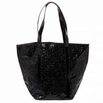 Pre Owned Dkny Black Embossed Logo Patent Leather Shopper Tote