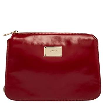 Pre Owned Dkny Red Patent Leather Top Zipped Shoulder Bag