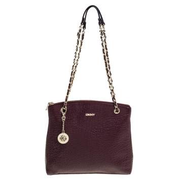 Pre Owned Dkny Maroon Leather Chain Shoulder Bag