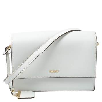 Pre Owned Dkny White Leather Bryant Flap Shoulder Bag