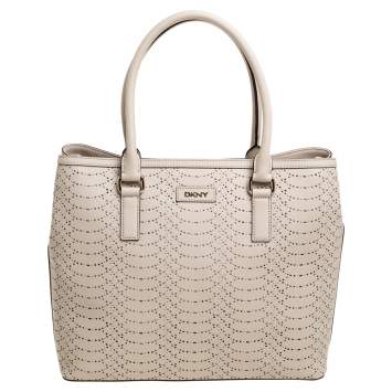 Pre Owned DKNY Light Beige Perforated Leather Tote