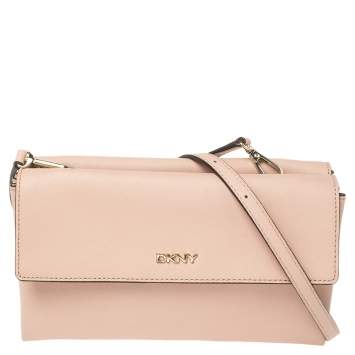 Pre Owned DKNY Pink Leather Bryant Park Double Flap Crossbody Bag