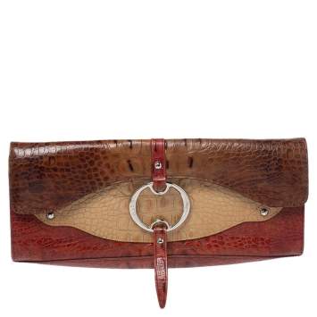 Pre Owned Dkny Muticolor Croc Embossed Leather Clutch