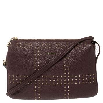 Pre Owned Dkny Dark Burgundy Soft Grain Leather Studded Shoulder Bag