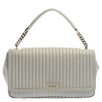 Pre Owned DKNY Grey Pinstripe Quilted Leather Gansevoort Flap Shoulder Bag