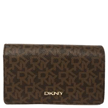 Pre Owned Dkny Brown Monogram Coated Canvas Flap Wallet