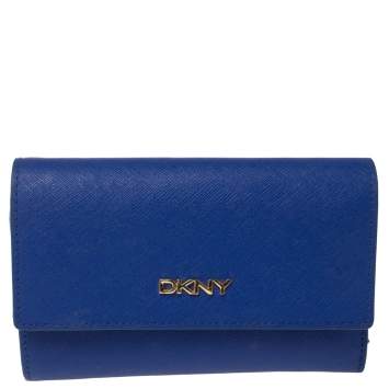 Pre Owned Dkny Blue Leather Trifold Wallet 