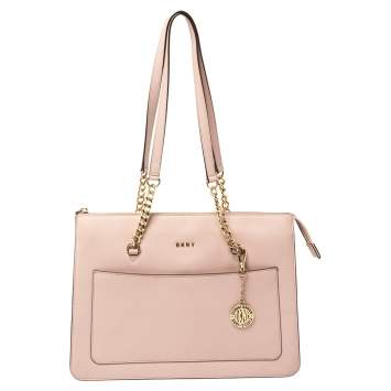 Pre Owned Dkny Powder Pink Leather Top Zip Shoulder Bag