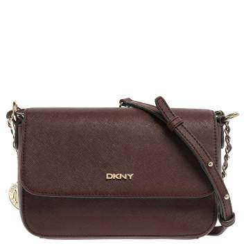 Pre Owned Dkny Burgundy Leather Flap Crossbody Bag