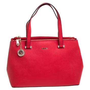 Pre Owned Dkny Red Leather Double Zip Tote