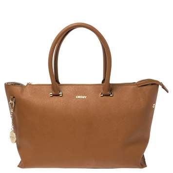 Pre Owned DKNY Tan Leather Bryant Park Zip Tote