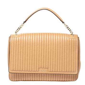 Pre Owned  DKNY Beige Pinstripe Quilted Leather Large Gansevoort Top Handle Bag 