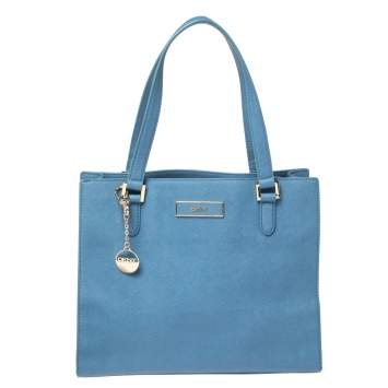 Pre Owned DKNY Cornflower Blue Leather Bryant Park Zip Tote