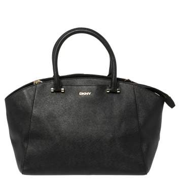 Pre Owned Dkny Black Leather Zip Dome Satchel 