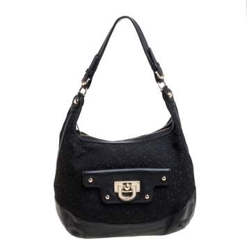 Pre Owned Dkny Black Signature Canvas and Leather Hobo