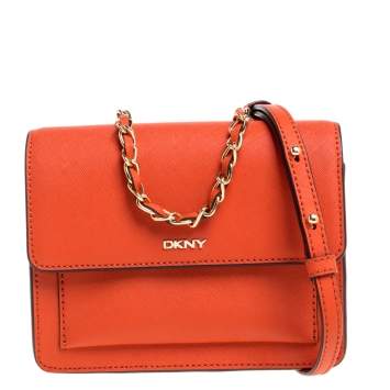 Pre Owned DKNY  Orange Leather Bryant  Park  Crossbody Bag