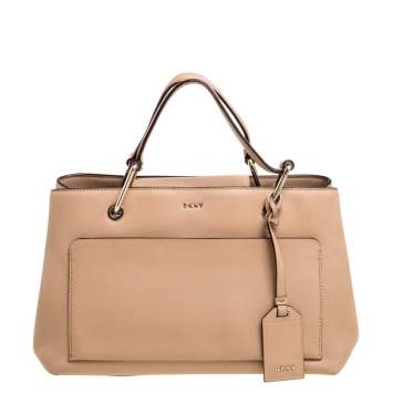Pre Owned DKNY Beige Leather Front Pocket Tote