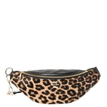 Pre Owned Dkny Black/Brown Leopard Print Leather and Calfhair Belt Bag
