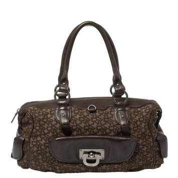 Pre Owned Dkny Brown Signature Canvas and Leather Front Pocket Satchel