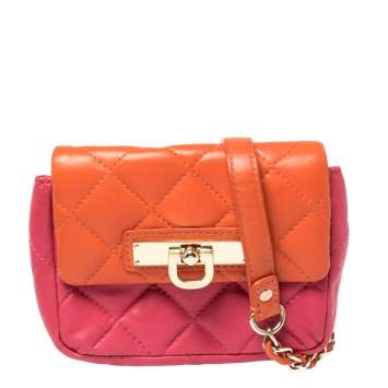 مملوكة مسبقًا Dkny Orange/Pink Quilted Leather Small Crossbody Bag