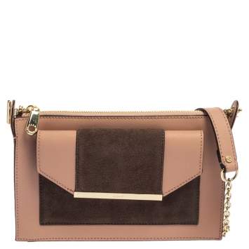 Pre Owned Dkny Pink/Brown Leather and Suede Bryant Park Saffia Crossbody Bag