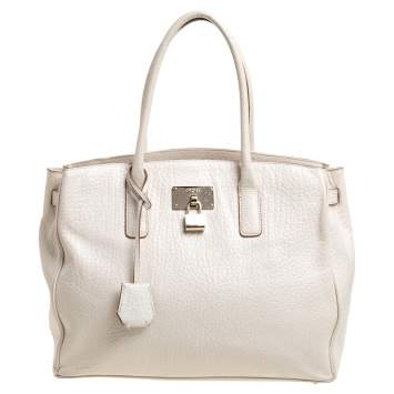 Pre Owned DKNY Off White Leather Shopper Tote