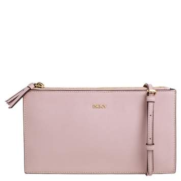Pre Owned DKNY Powder Pink Leather Triple Zip Bryant Park Crossbody Bag