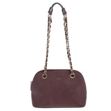 Pre Owned Dkny Burgundy Leather Dome Chain Shoulder Bag