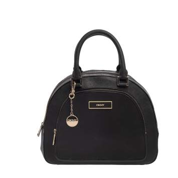 Pre Owned DKNY Black Leather Front Pocket Dome Satchel