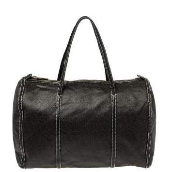 Pre Owned DKNY Black/Dark Brown Signature Coated Canvas and Leather Duffle Bag