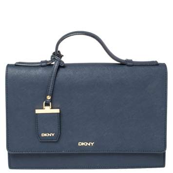 Pre Owned DKNY Navy Blue Leather Top Handle Bag