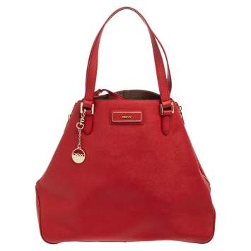 Pre Owned DKNY Red Leather Zip Side Shopper Tote