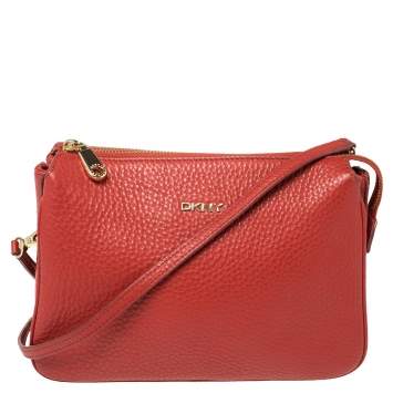 Pre Owned Dkny Red Leather Zipped Crossbody Bag