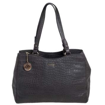 Pre Owned DKNY Grey Crocodile Embossed Leather Tote