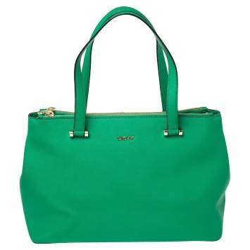 Pre Owned DKNY Green Leather Dona Karan Double Zip Tote