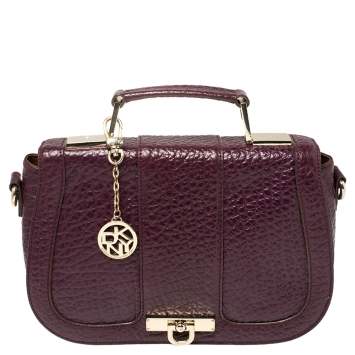 Pre Owned DKNY Purple Leather Flap Top Handle Bag