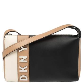 Pre Owned DKNY Tri Color Leather Metal Logo Crossbody Bag
